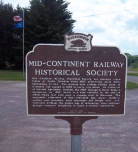 Wisconsin Historical sign at Mid-Continent Railway Museum